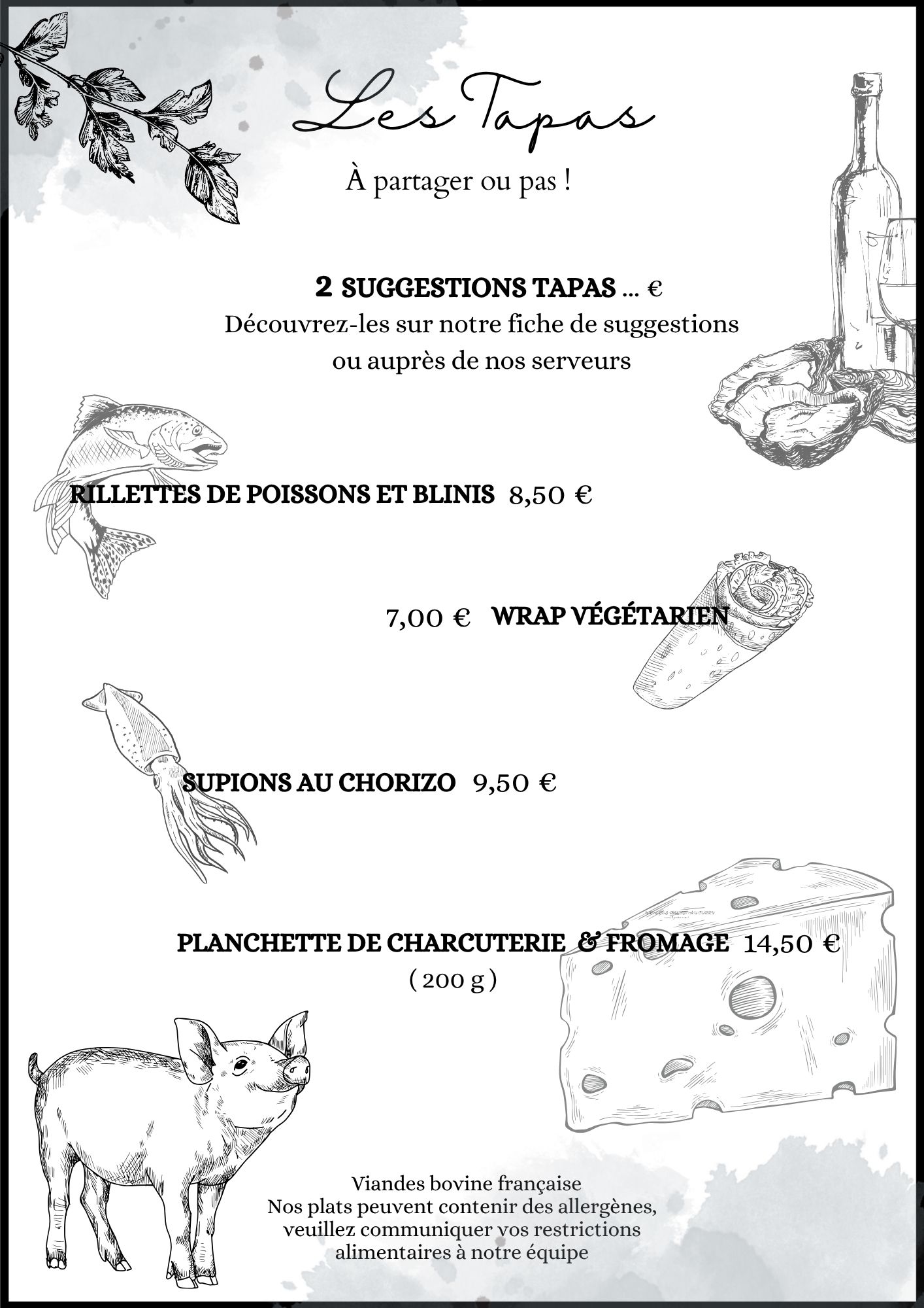menu des entrées