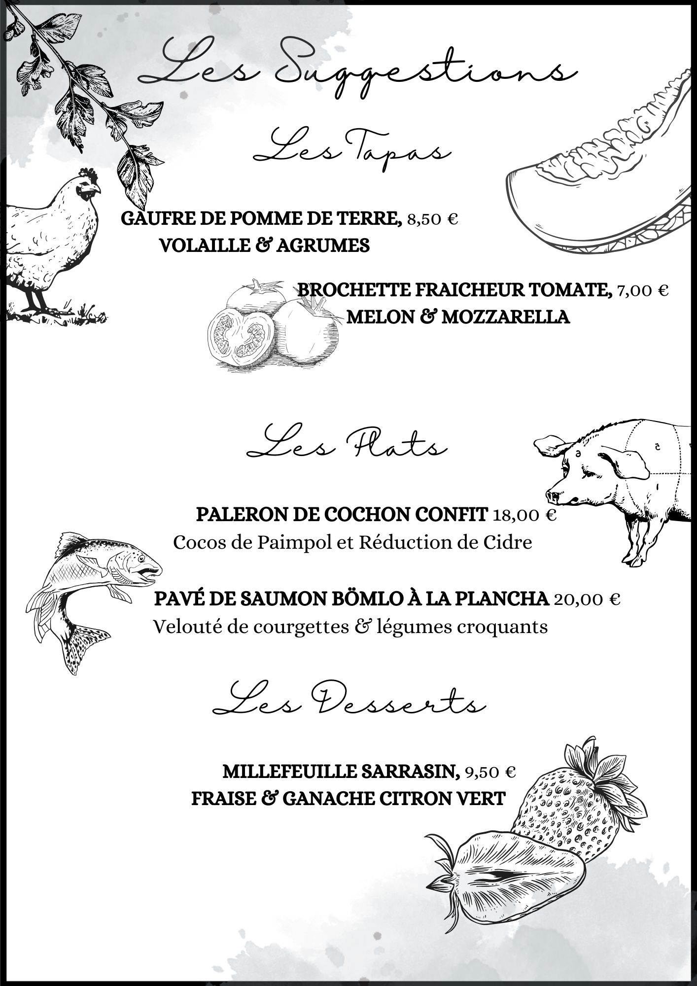 menu des plats